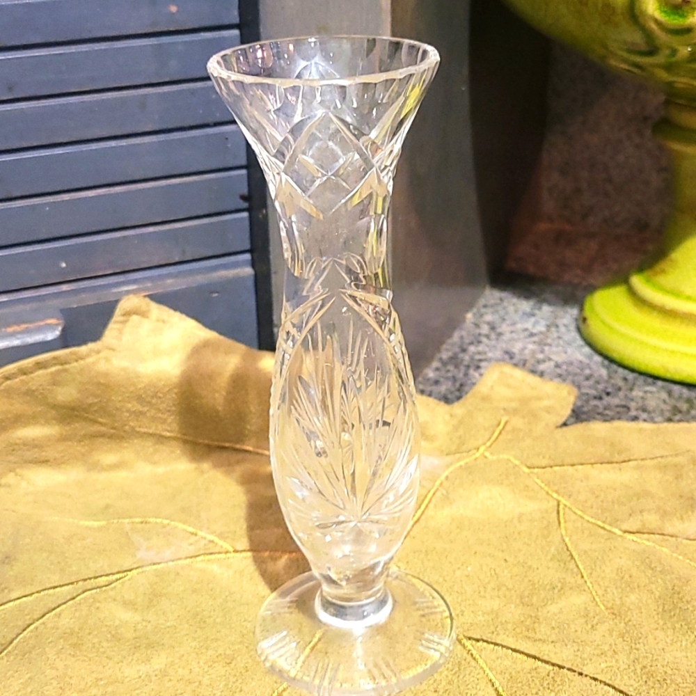 Etched glass vase
